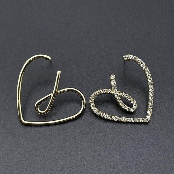 Yellow Gold and White Diamond Crystal Mismatched Heart Post Back Drop Earrings - Picture 2 of 10